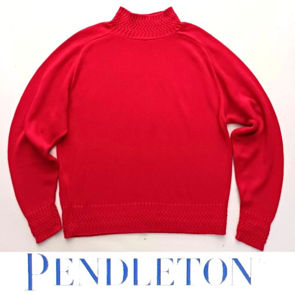 Pendelton Red Cotton Ladies Pullover Sweater Made in USA Sz M